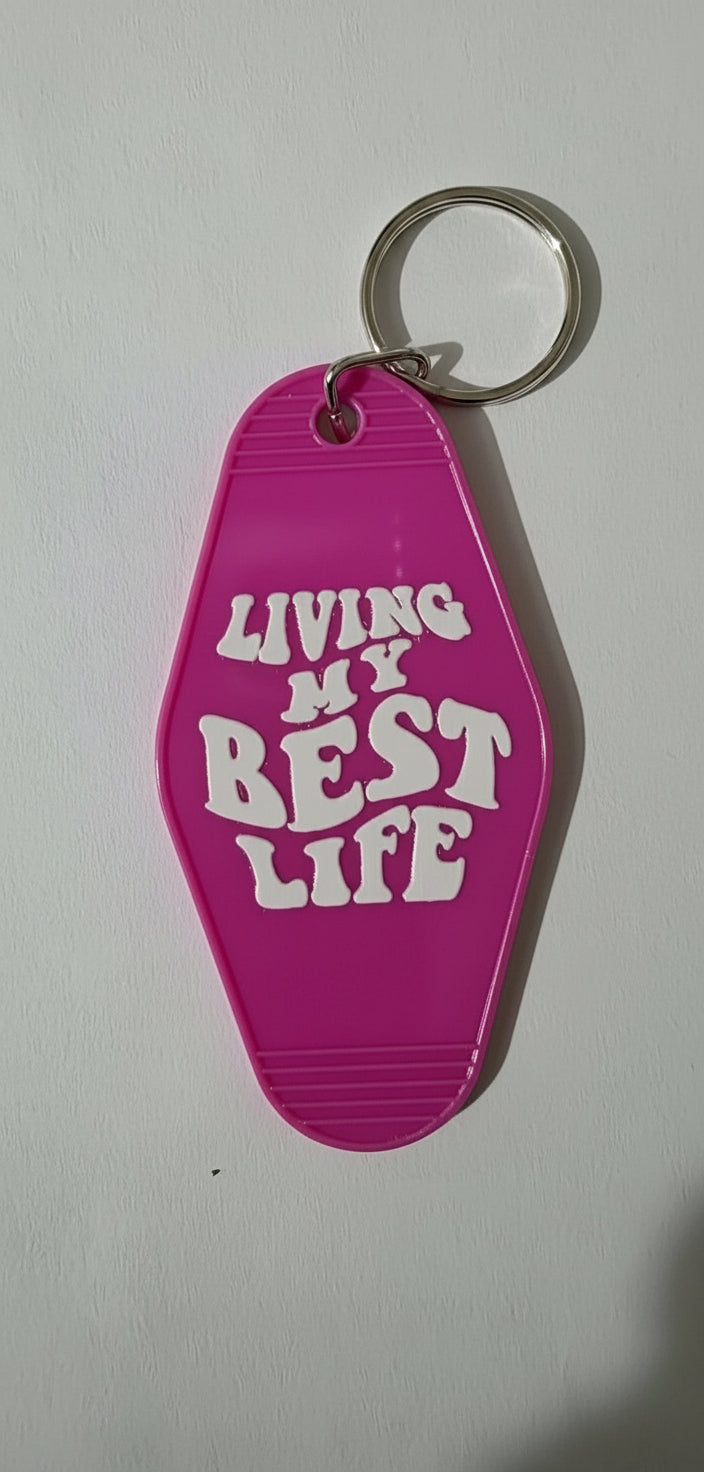 Retro Hotel Keychain: "My Best Life"